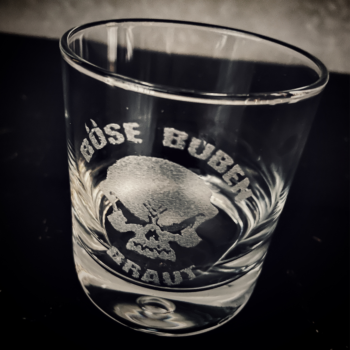 Whiskey Glas Logo Bube/Braut