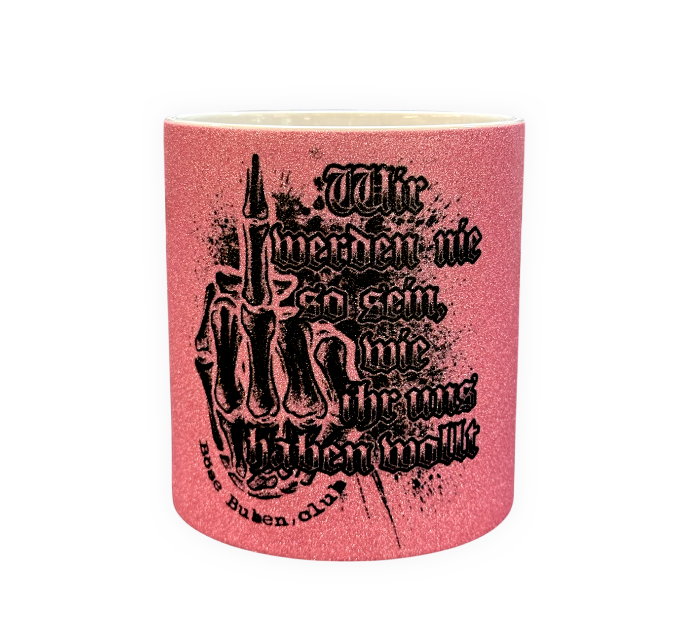 Glitzertasse Pink Wir werden nie..